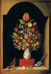 miniature au bouquet avec deux passereaux