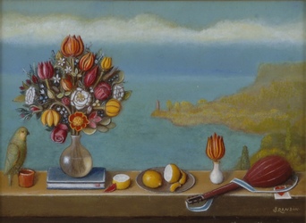 Paysage au perroquet, bouquet, citrons et luth