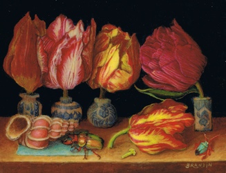 Nature morte aux tulipes, coquillage et scarabe