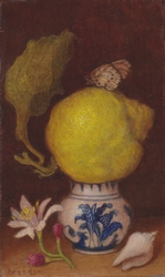 Nature morte au citron, peinture à l'huile de style flamand