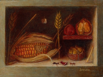Nature morte  l' pi de mas et aux noix