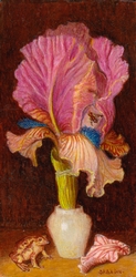 Fleur d'iris dans un flacon, avec spale et grenouille