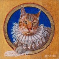 Portrait miniature de chat portant une collerette de dentelle